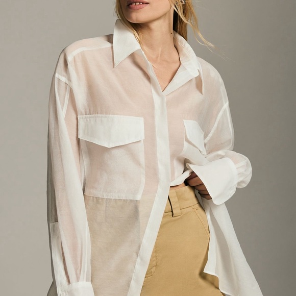 NWOT Anthropologie Grey Lab Sheer Tie-Waist Blouse - Picture 5 of 12